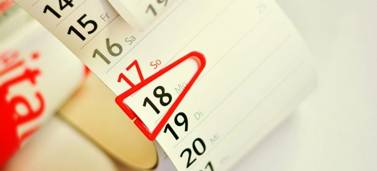 a calendar with red marker or it